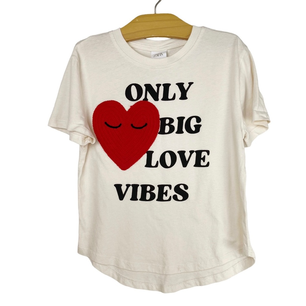 Zara Crochet Heart Love Vibes Short Sleeve 100% Cotton Shirt Size 8